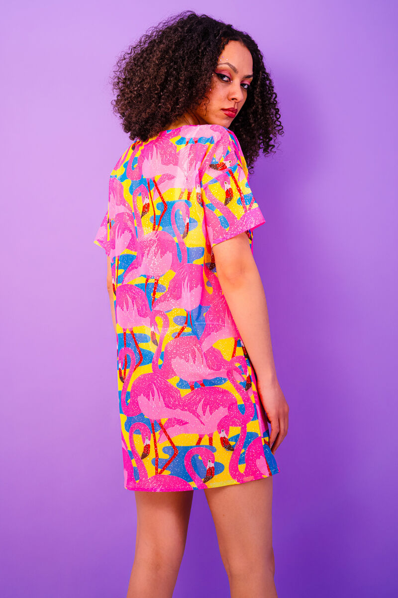 Flamingo Fiesta Mesh Sparkle T-Shirt Dress - UV Reactive - product images  of 
