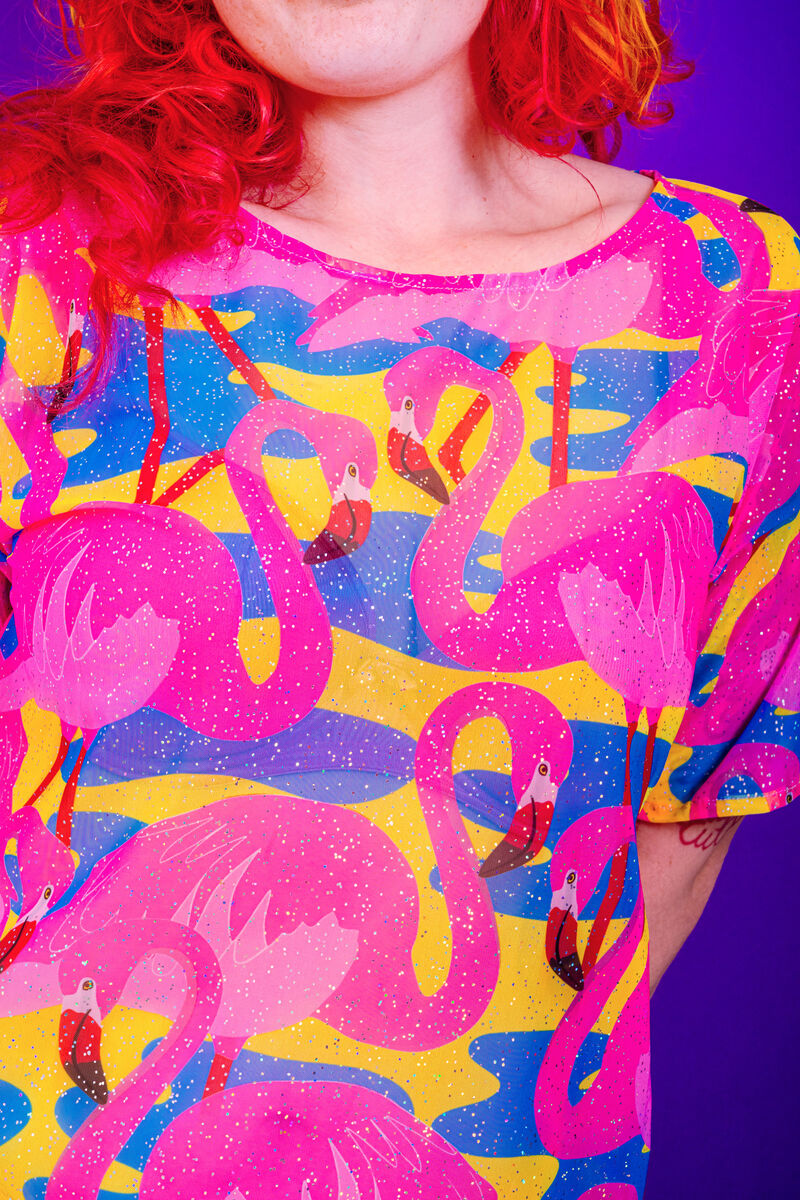 Flamingo Fiesta Mesh Sparkle T-Shirt Dress - UV Reactive - product images  of 