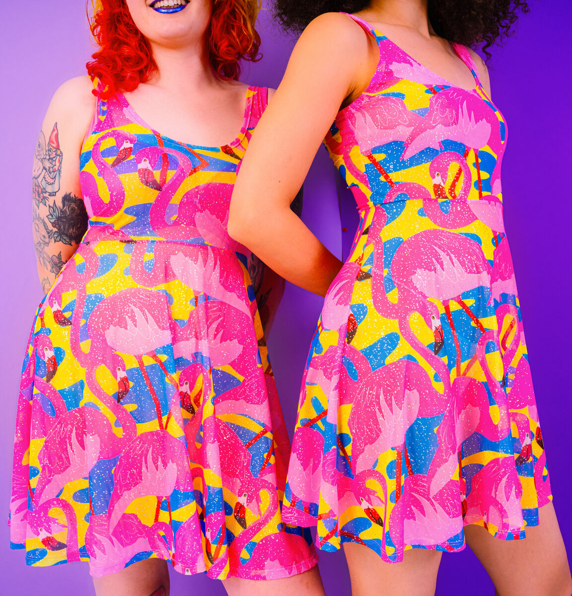 Flamingo Fiesta Mesh Sparkle Skater Dress - UV Reactive - product images  of 