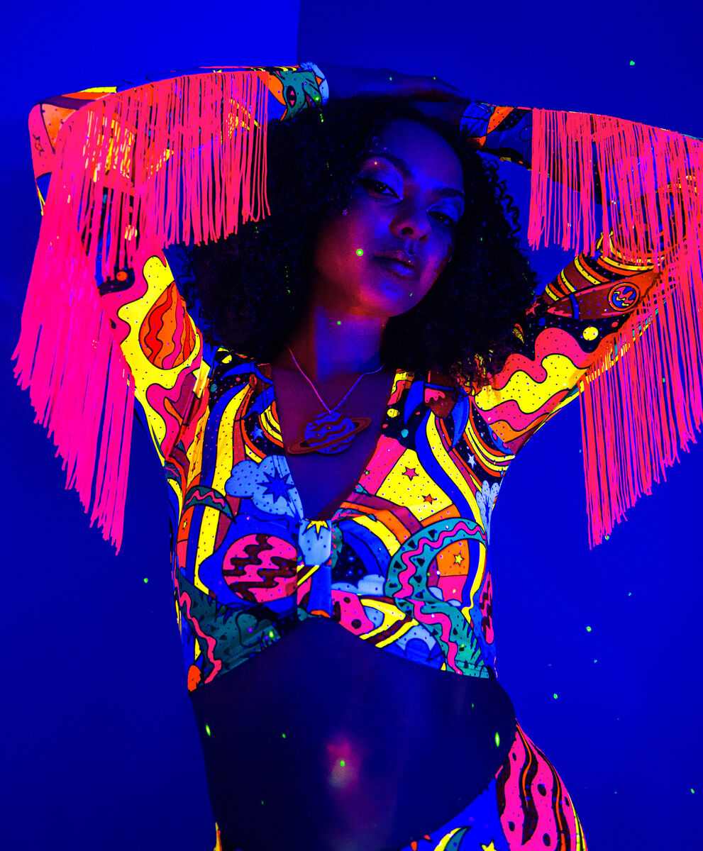 Beam Me Up Tassel Sleeved Top - UV Reactive - Eco Lycra - product image
