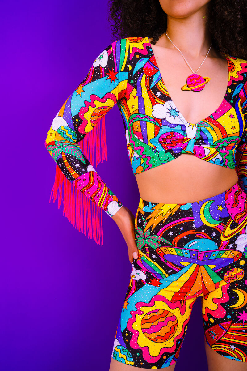 Beam Me Up Tassel Sleeved Top - UV Reactive - Eco Lycra - product images  of 