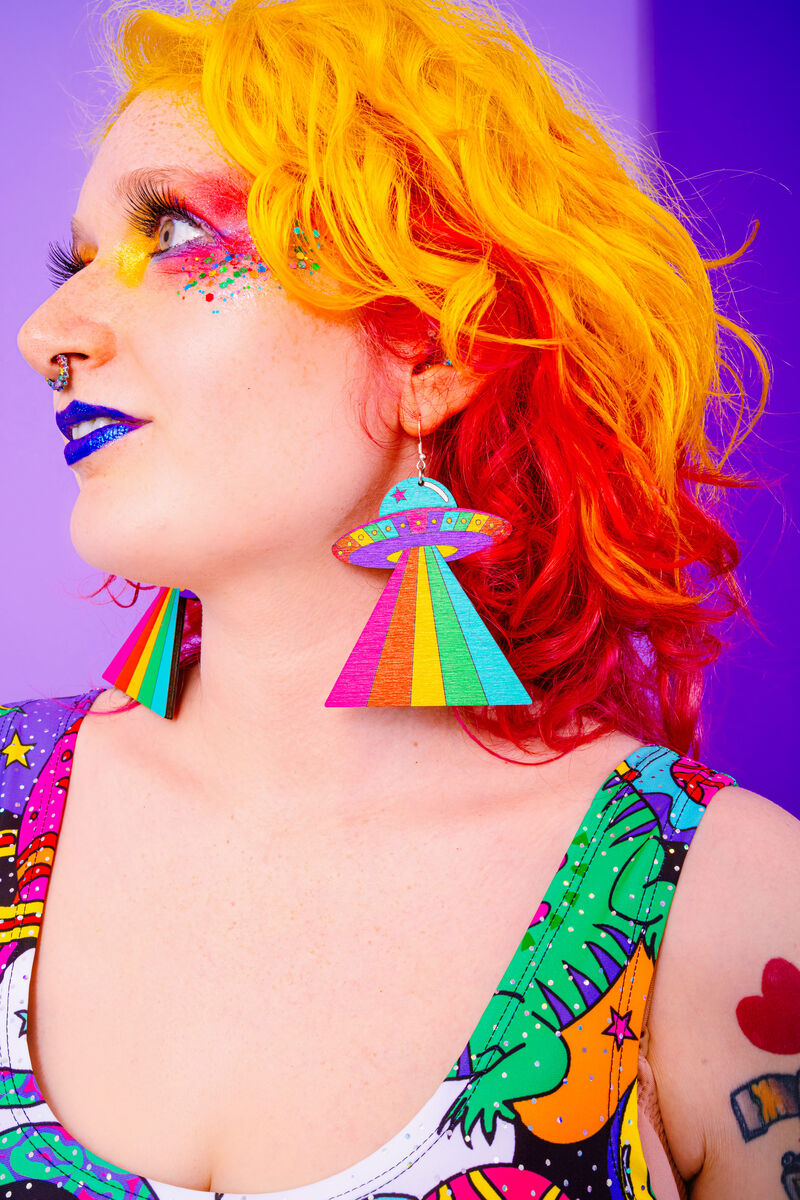 Rainbow Spaceship Earrings - product images  of 