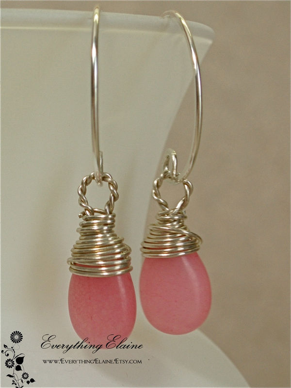 Argentium Sterling Silver Wire Wrapped Cotton Candy Jade Earrings - product images  of 