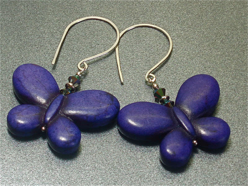 Turquoise Gemstone Butterfly Earrings, Sterling Silver artisan ear wires - product images  of 