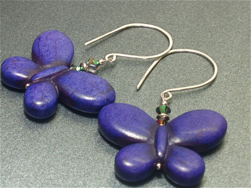 Turquoise Gemstone Butterfly Earrings, Sterling Silver artisan ear wires - product images  of 