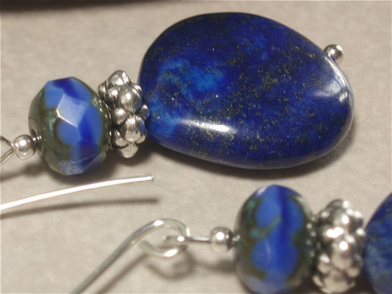 Pyrite in Lapis Lazuli Earrings, Argentium Sterling Silver artisan ear wires - product images  of 