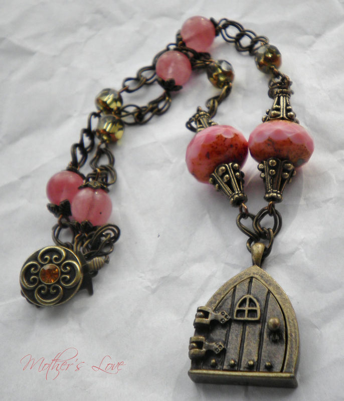 Antique Brass Door to Fairie choker necklace with Rose Quartz - product image  