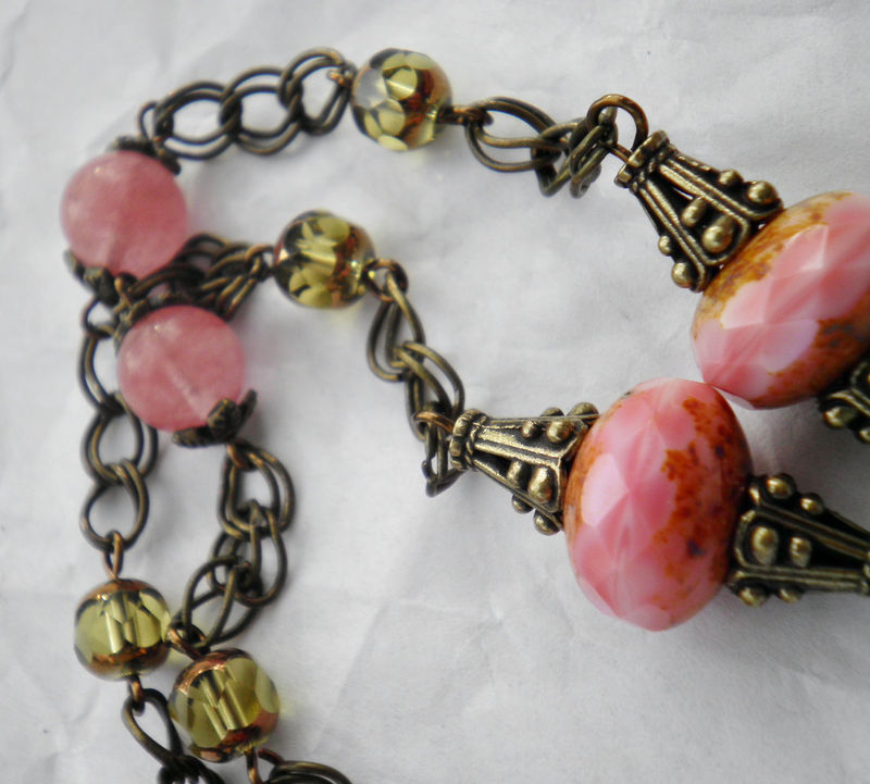 Antique Brass Door to Fairie choker necklace with Rose Quartz - product image  