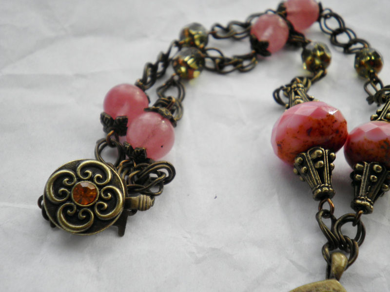 Antique Brass Door to Fairie choker necklace with Rose Quartz - product image  