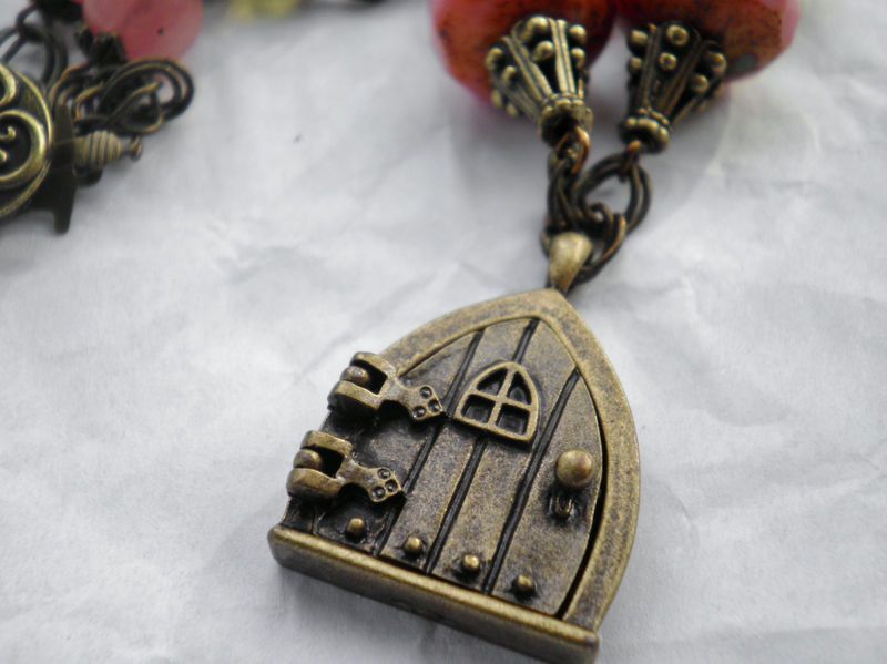Antique Brass Door to Fairie choker necklace with Rose Quartz - product image  