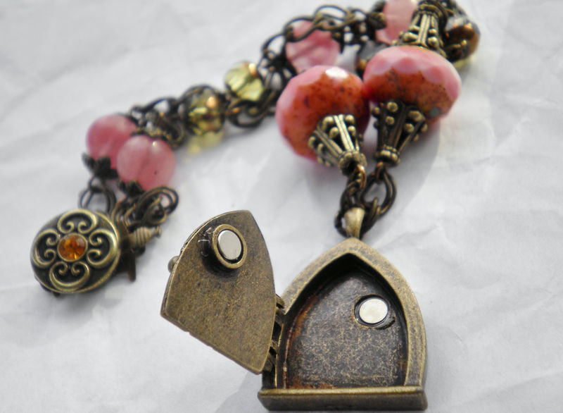 Antique Brass Door to Fairie choker necklace with Rose Quartz - product image  