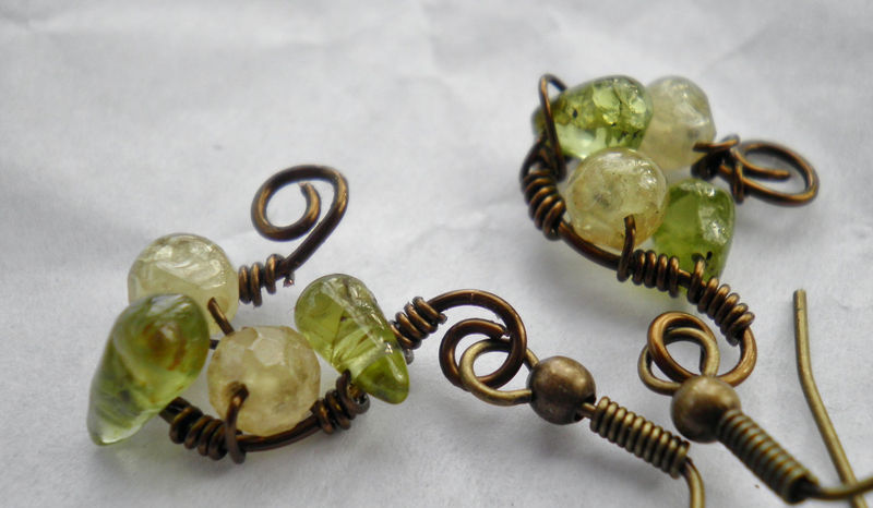 Antiqued Brass Green Peridot Gemstone Earrings - product image  