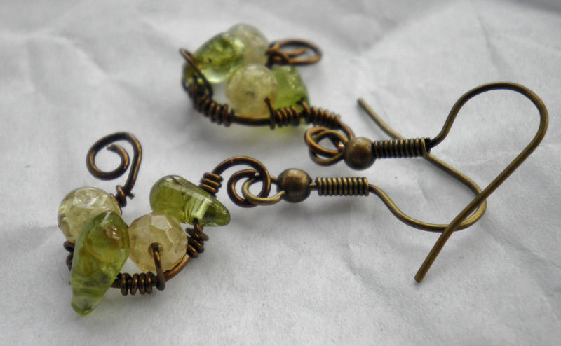 Antiqued Brass Green Peridot Gemstone Earrings - product image  