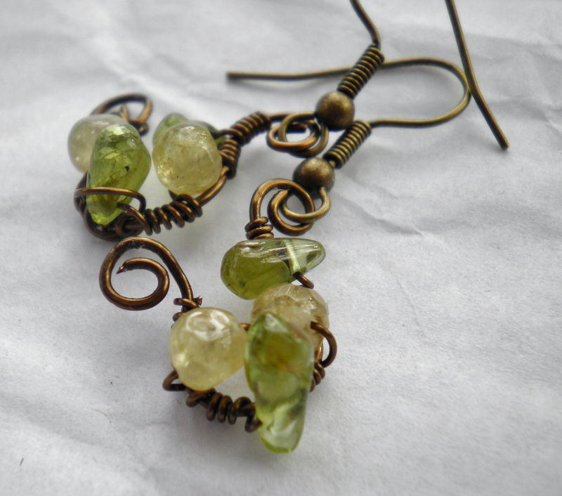 Antiqued Brass Green Peridot Gemstone Earrings - product image  