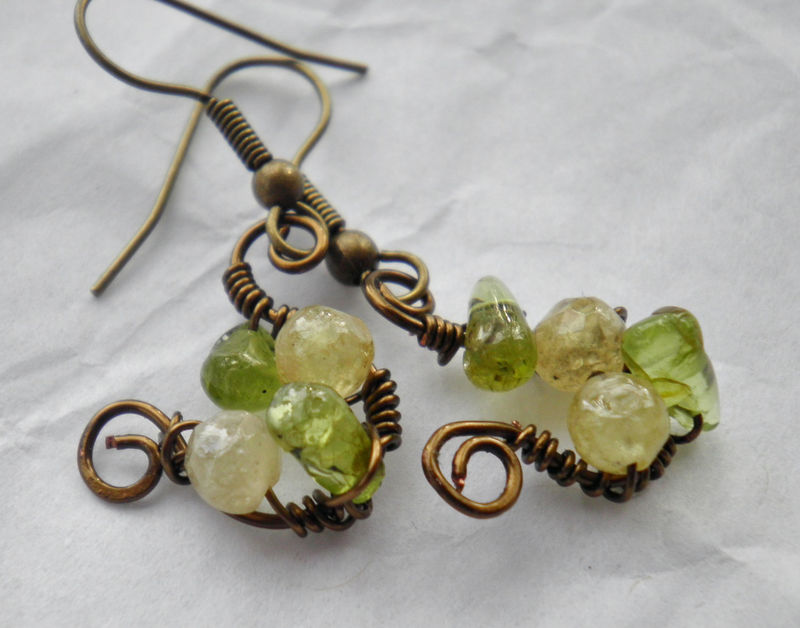 Antiqued Brass Green Peridot Gemstone Earrings - product image  