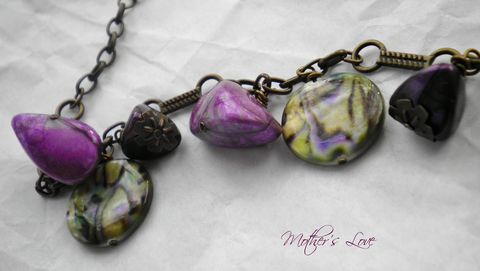 Purple,Paua,Passion:,acrylic,and,brass,necklace,paua shell, purple passion, imitations, vintaj brass, abalone shells, handmade necklace, motherslove