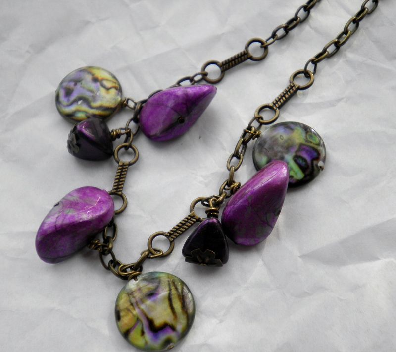 Purple Paua Passion: acrylic and brass necklace - product image  