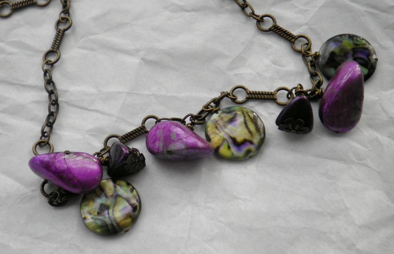 Purple Paua Passion: acrylic and brass necklace - product image  