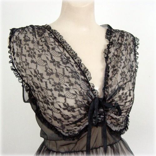 40s 50s Lovely Pink and Black Tulle Gown Nightgown - product image  