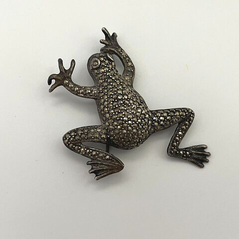 925,Silver,+,Marcasite,FROG,BROOCH,PIN,brooch, pin, frog, silver, 925, marcasite, textured, vintage, Pretty Sweet Vintage