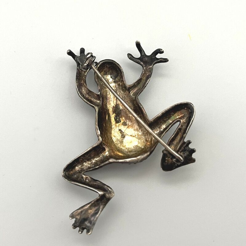925 Silver + Marcasite FROG BROOCH PIN - product image  