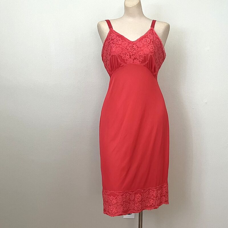 60s Vintage Tomato Red Snowdon Full Slip    36b  Medium - product image  