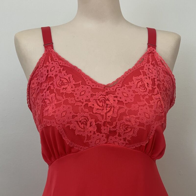60s Vintage Tomato Red Snowdon Full Slip    36b  Medium - product image  