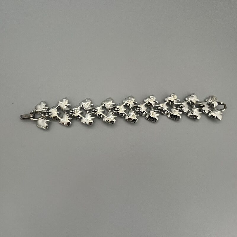 Vintage 60s B.S.K. Silver & Blue Bracelet Flowers AB Rhinestones - product image  