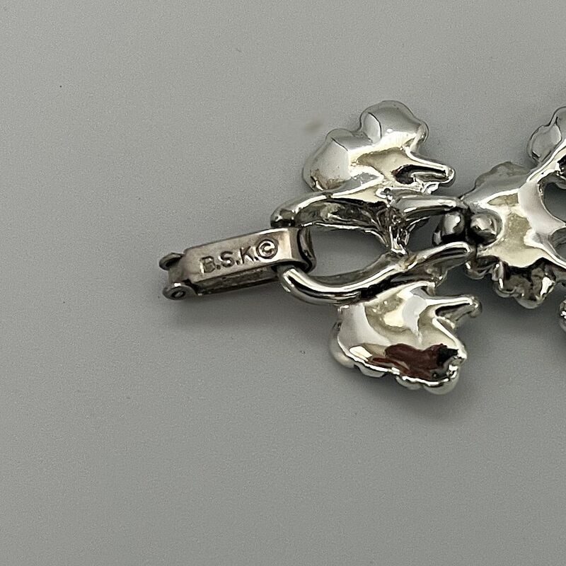 Vintage 60s B.S.K. Silver & Blue Bracelet Flowers AB Rhinestones - product image  