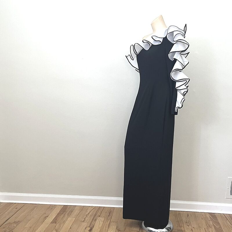 80s Vintage One-Shoulder Ruffled JILL RICHARDS Evening Dress  34b/28w - product image  