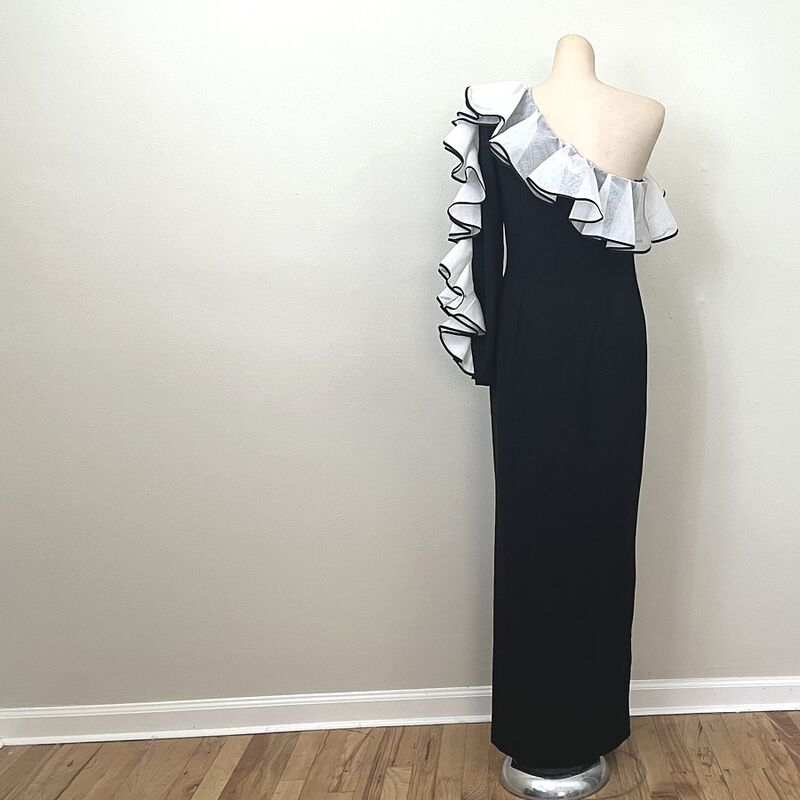 80s Vintage One-Shoulder Ruffled JILL RICHARDS Evening Dress  34b/28w - product image  