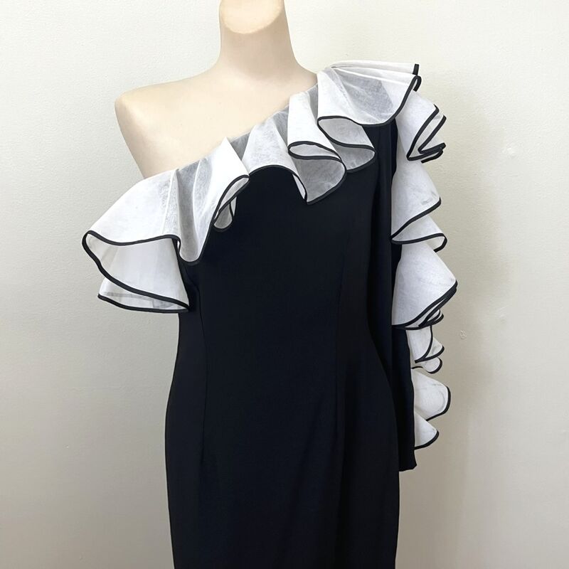 80s Vintage One-Shoulder Ruffled JILL RICHARDS Evening Dress  34b/28w - product image  