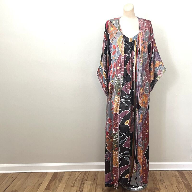 80s Vintage MARY McFADDEN Tribal Design Gown and Robe   Medium - product image  