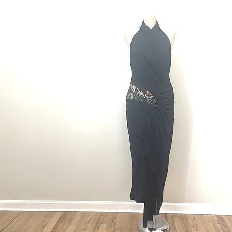 80s,Vintage,CASADEI,Black,Beaded,Evening,Dress,NWT,38b/30w,1980s, vintage, black, beaded, Casadei, evening, dress, party, polyester jersey, sexy, bare, cruise wear