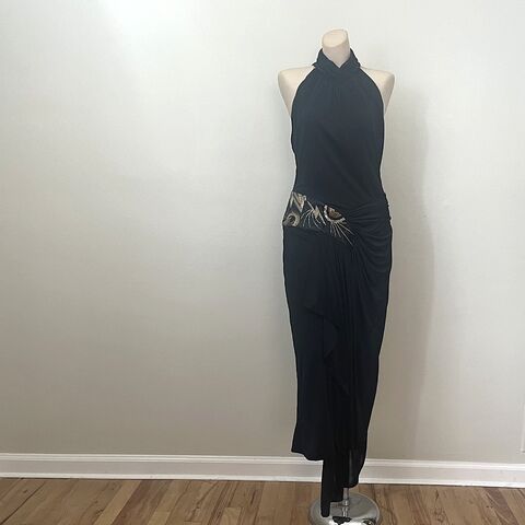 80s,Vintage,CASADEI,Black,Beaded,Evening,Dress,NWT,38b/30w,1980s, vintage, black, beaded, Casadei, evening, dress, party, polyester jersey, sexy, bare, cruise wear