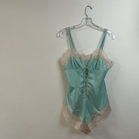 70s,Vintage,FORMFIT,ROGERS,Aqua,Lace-Up,Teddy,Medium,1970s, vintage, Formfit Rogers, teddy, lingerie, aqua, lace-up, corset, lace, snaps, Pretty Sweet Vintage