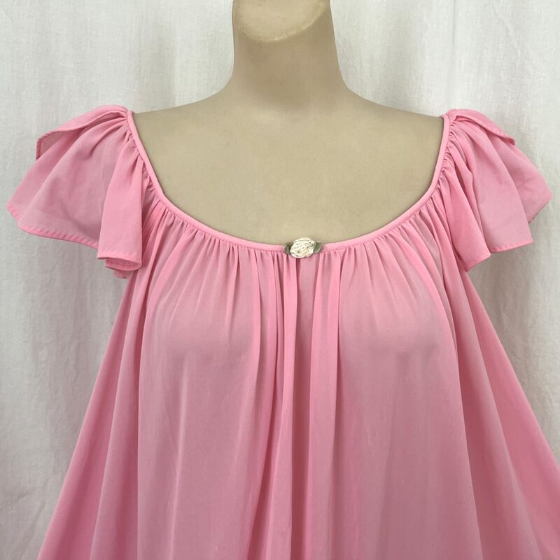 80s 90s MISS ELAINE Bubblegum Pink Nightgown USA Made   Large - product image  