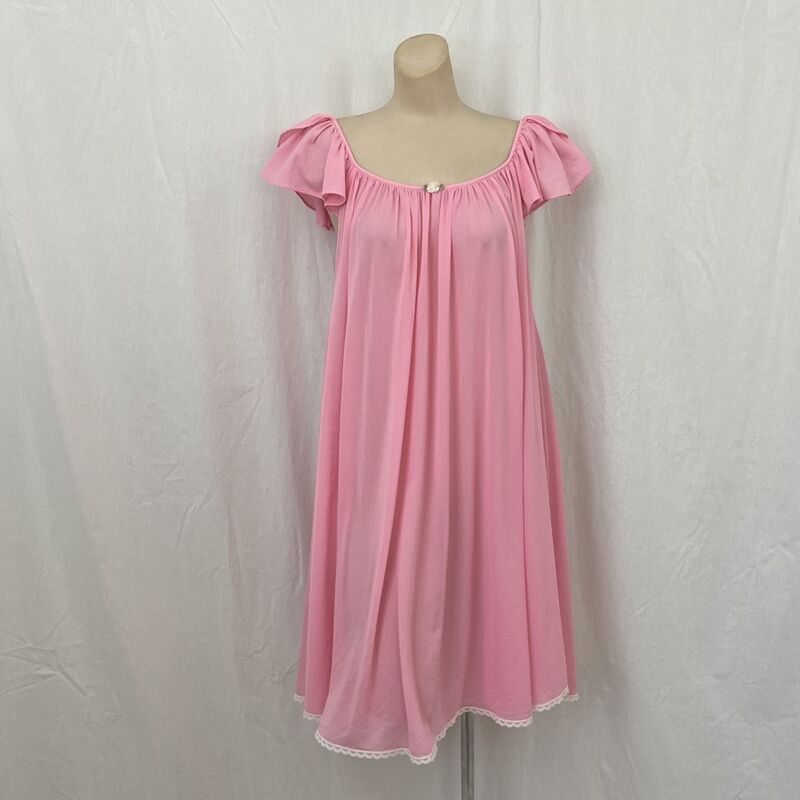 80s 90s MISS ELAINE Bubblegum Pink Nightgown USA Made   Large - product image  