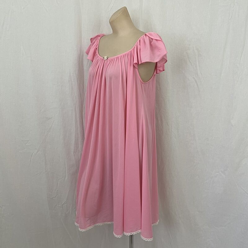80s 90s MISS ELAINE Bubblegum Pink Nightgown USA Made   Large - product image  