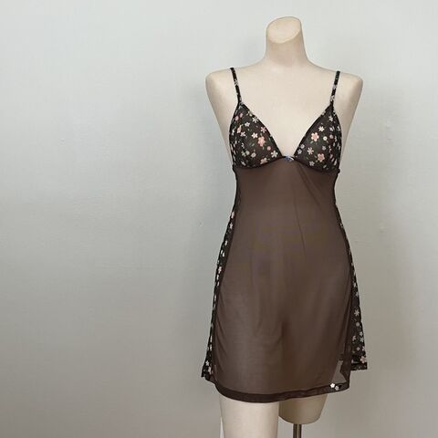 Daisies,LA,PERLA,OCCHI,VERDE,Nightie,XS,lingerie, chemise, nightie, La Perla, Occhi Verde, mesh, daisies, floral, appliques, sheer, sexy, gift, Italian, quality, Pretty Sweet Vintage