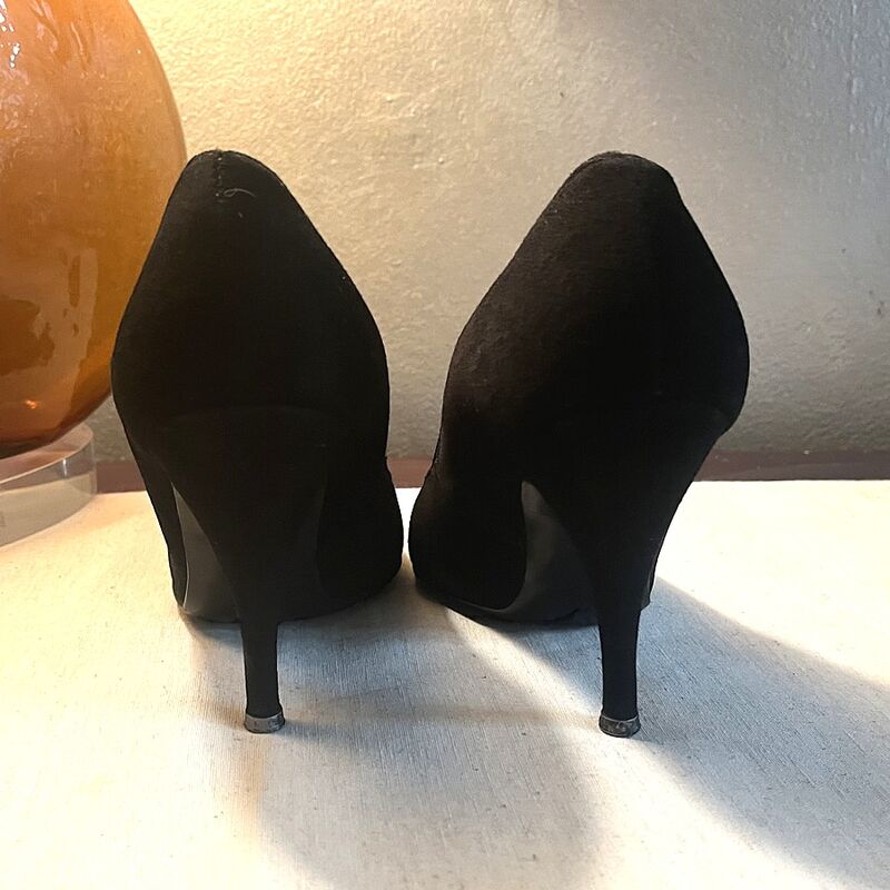 Vintage 50s Black Suede & Ribbon Kay King Stilettos    6.5B - product image  