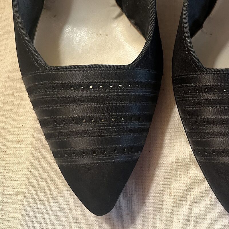 Vintage 50s Black Suede & Ribbon Kay King Stilettos    6.5B - product image  