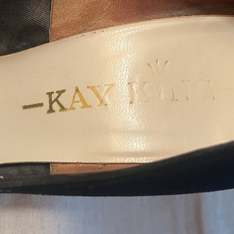 Vintage 50s Black Suede & Ribbon Kay King Stilettos    6.5B - product image  