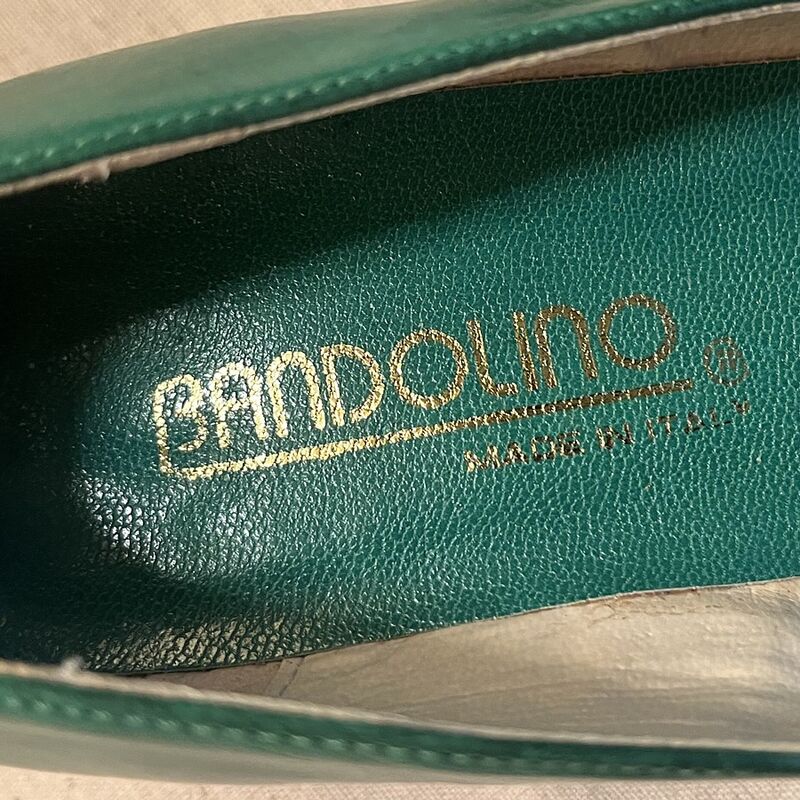 Vintage 80s BANDOLINO Green Woven Leather Wedge Heels   6M - product image  