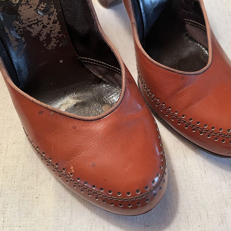 40s 50s Vintage PARAMOUNT BULLOCK'S COLLEGIENNE Cinnamon Pumps   8.5AA - product image  