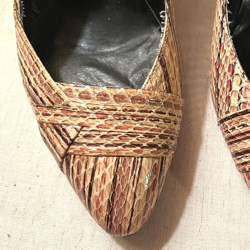Vintage 80s 90s J. RENEE Striped Cream Snakeskin High Heel Shoes NOS   8M - product image  