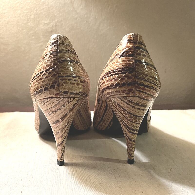 Vintage 80s 90s J. RENEE Striped Cream Snakeskin High Heel Shoes NOS   8M - product image  