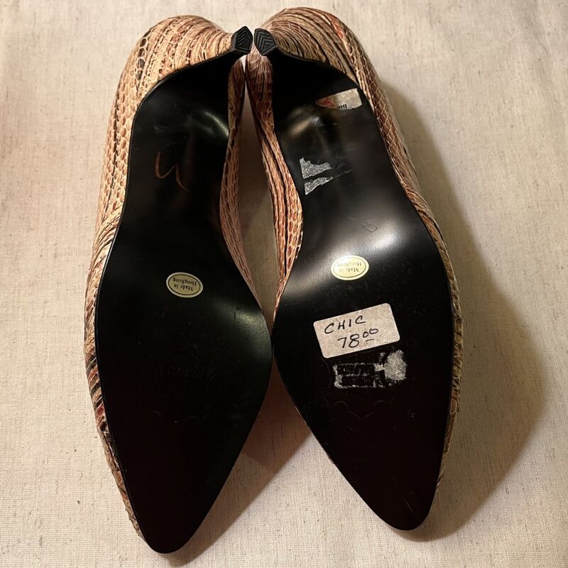 Vintage 80s 90s J. RENEE Striped Cream Snakeskin High Heel Shoes NOS   8M - product image  