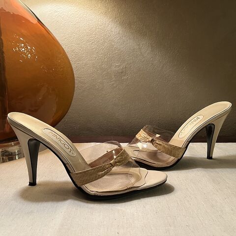 Vintage,70s,80s,Camel,Snakeskin,Mules,Shoes,7A,1970s, 1980s, retro, vintage, camel, snakeskin, mules, shoes, 7.5, high heels, sexy, Margo's, Pretty Sweet Vintage