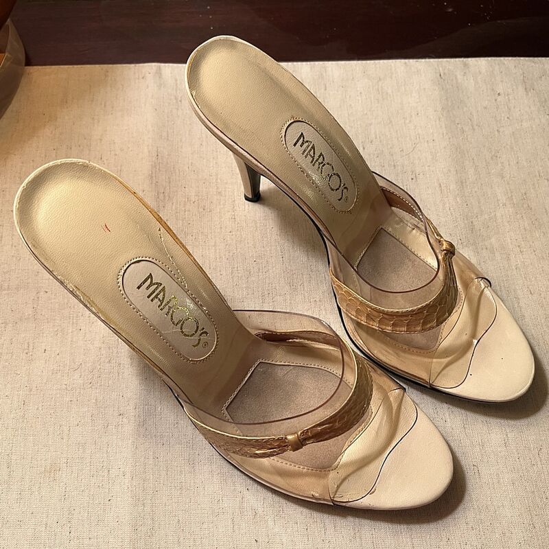 Vintage 70s 80s Camel Snakeskin Mules Shoes    7A - product image  